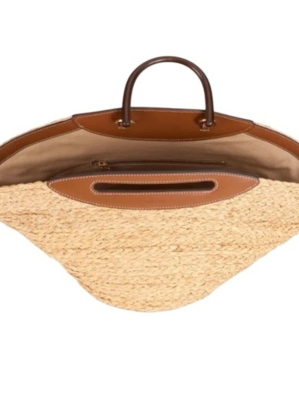 NWT Cult Gaia WANDA Woven natural beach Tote Bag with Brown Leather Trim - Picture 3 of 7